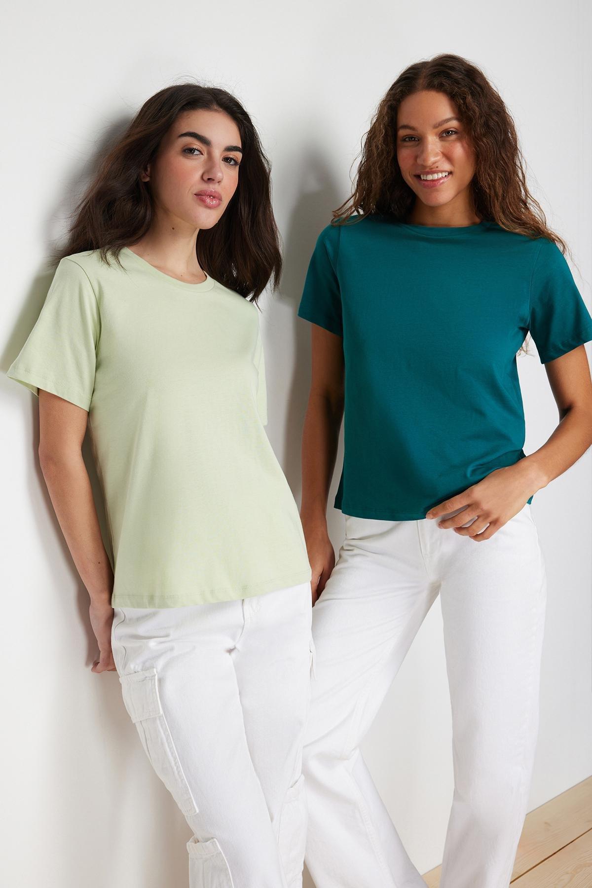 Green Crew Neck T-Shirt, Set Of 2, , large image number 1