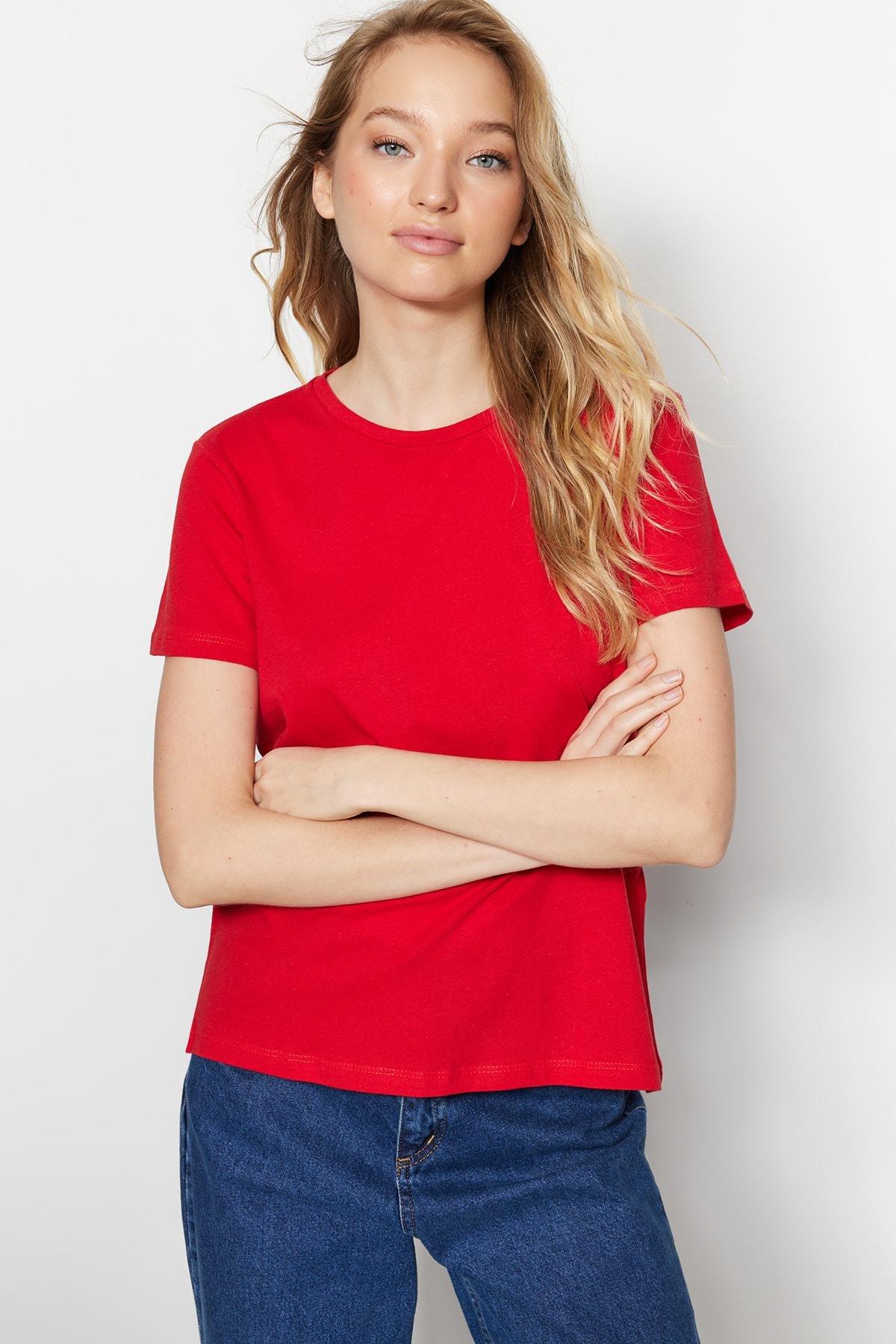 تيشيرت بفتحة رقبة مستديرة، مجموعة من قطعتين، أحمر, Red, large image number 3