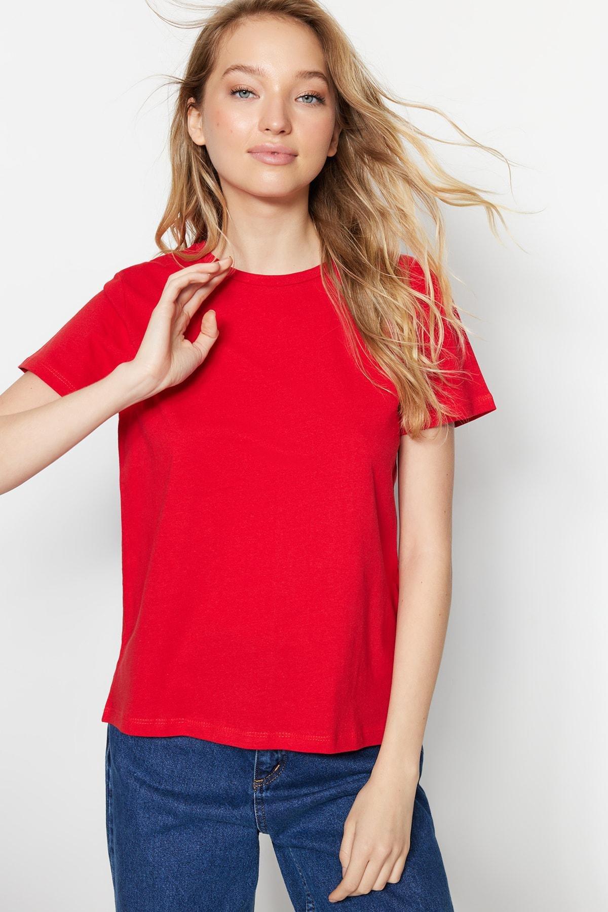 تيشيرت بفتحة رقبة مستديرة، مجموعة من قطعتين، أحمر, Red, large image number 4