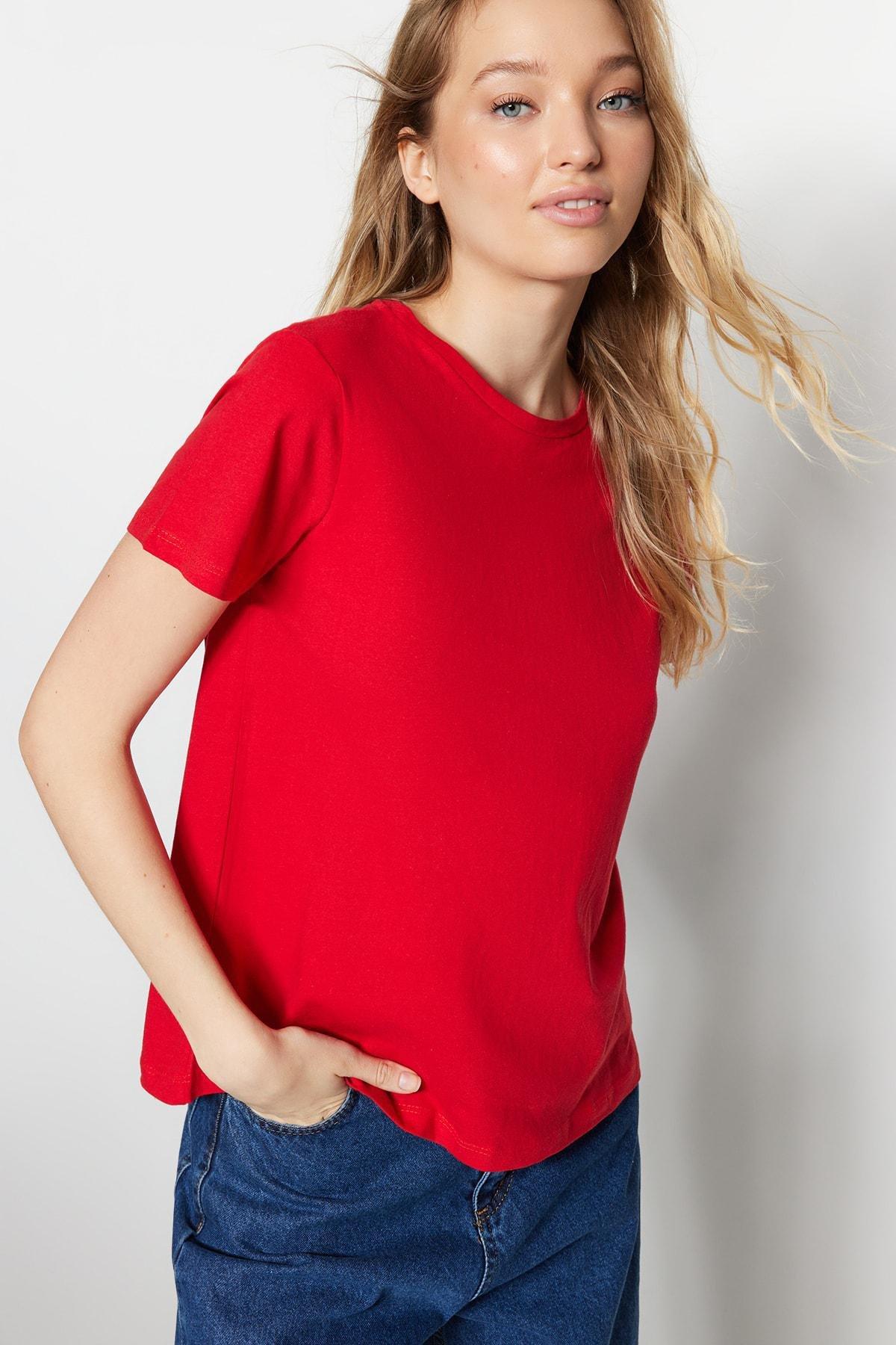 تيشيرت بفتحة رقبة مستديرة، مجموعة من قطعتين، أحمر, Red, large image number 5