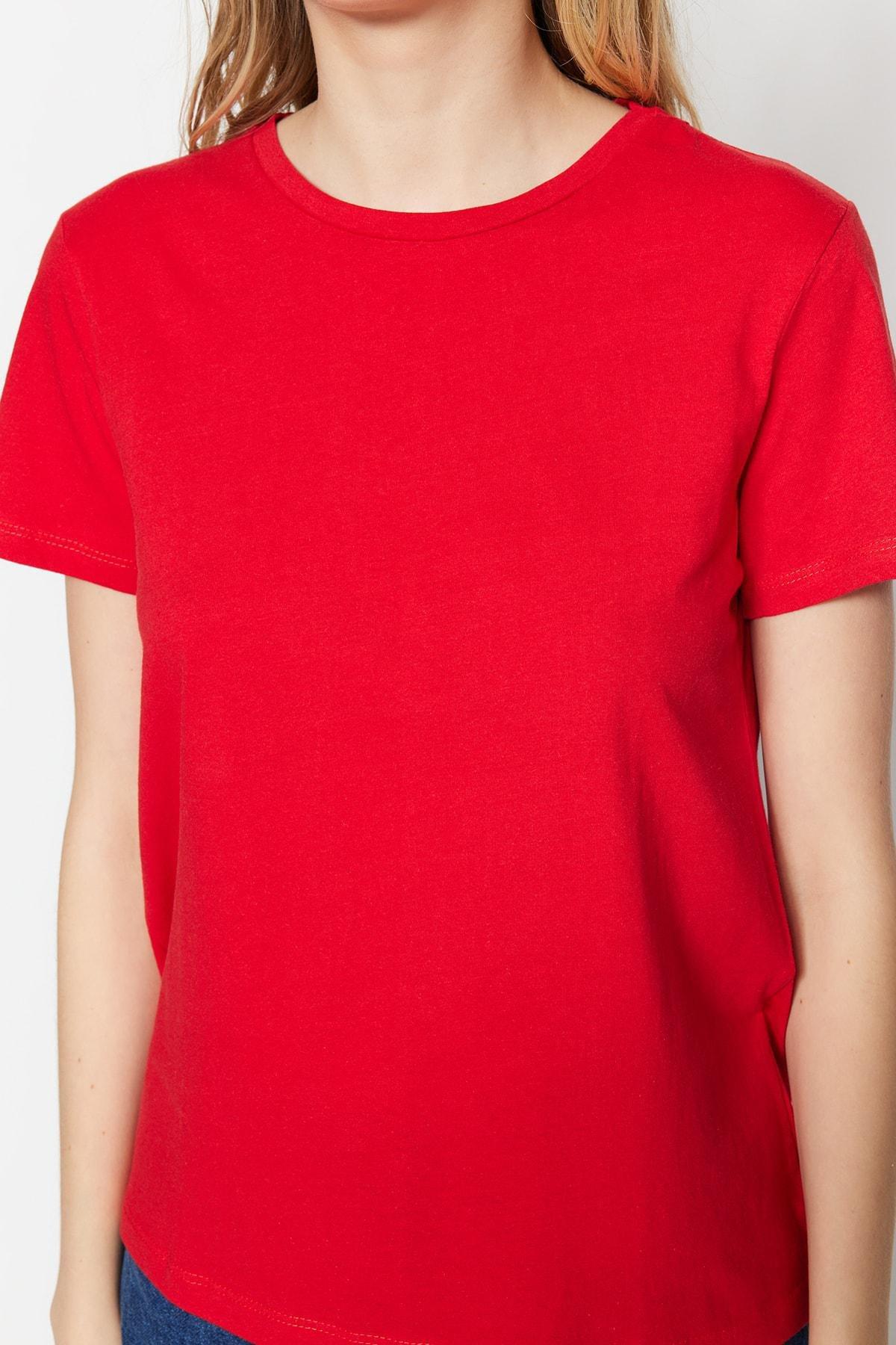 تيشيرت بفتحة رقبة مستديرة، مجموعة من قطعتين، أحمر, Red, large image number 6