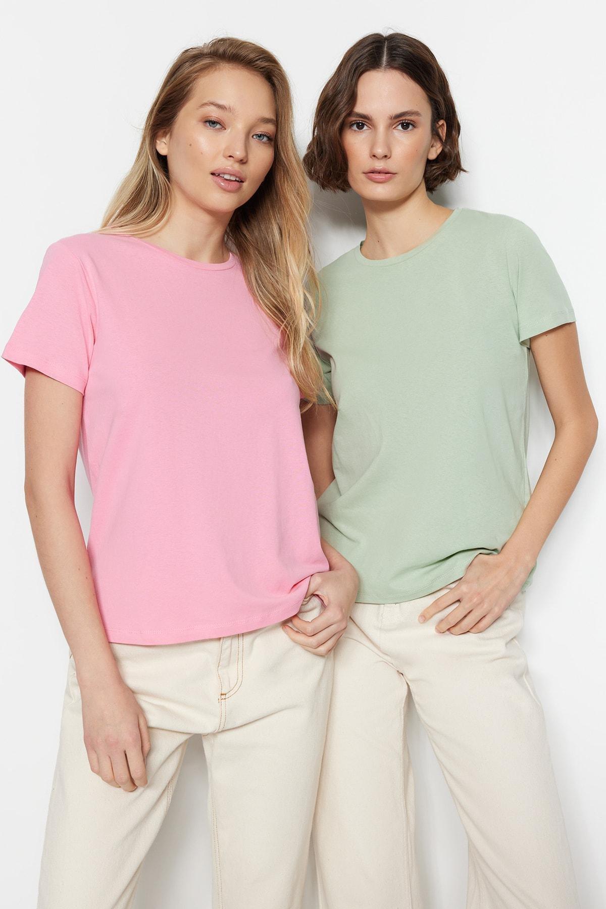 Multicolour Crew Neck T-Shirt Set Of 2, Pink, medium
