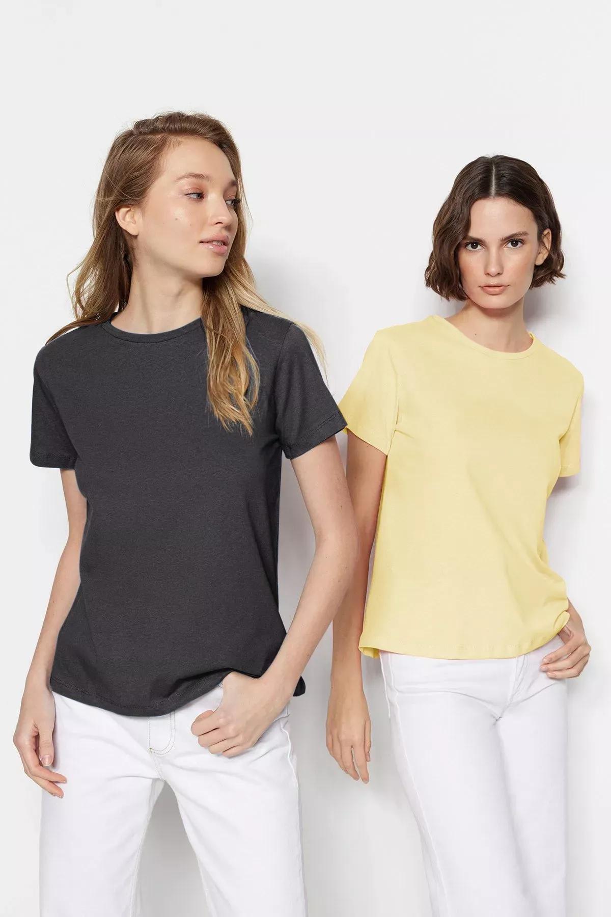 Grey-Yellow Crew-Neck T-Shirts, set of 2, , large image number 0