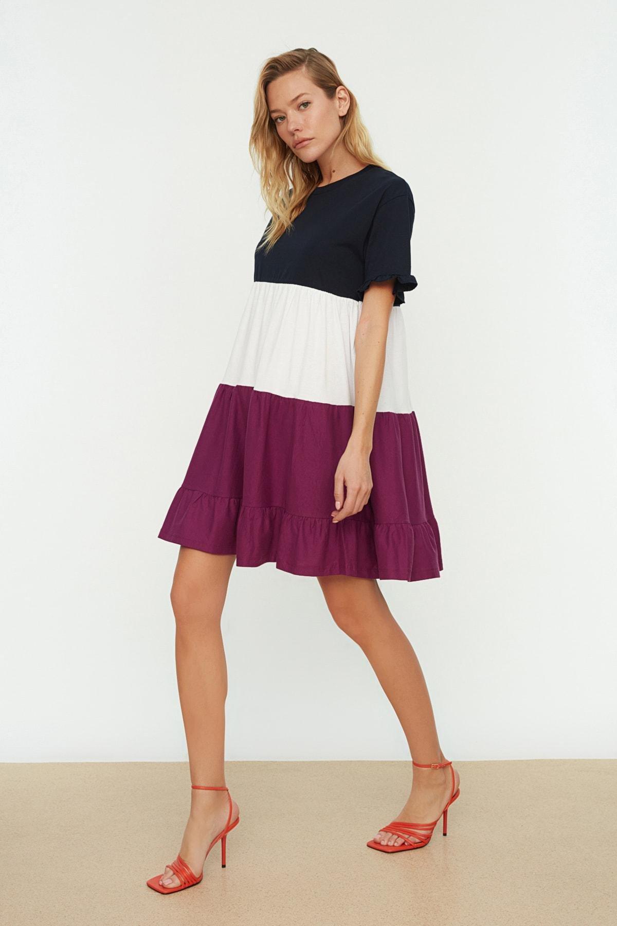 Navy Colourblock A-Line Dress, , large image number 0