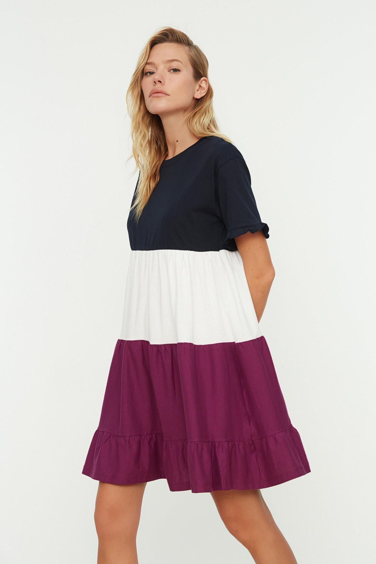 Navy Colourblock A-Line Dress, , large image number 1