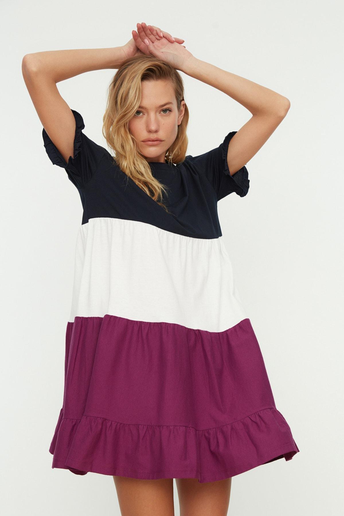 Navy Colourblock A-Line Dress, , large image number 2