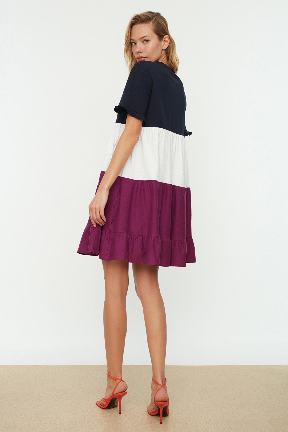 Navy Colourblock A-Line Dress, , large image number 4
