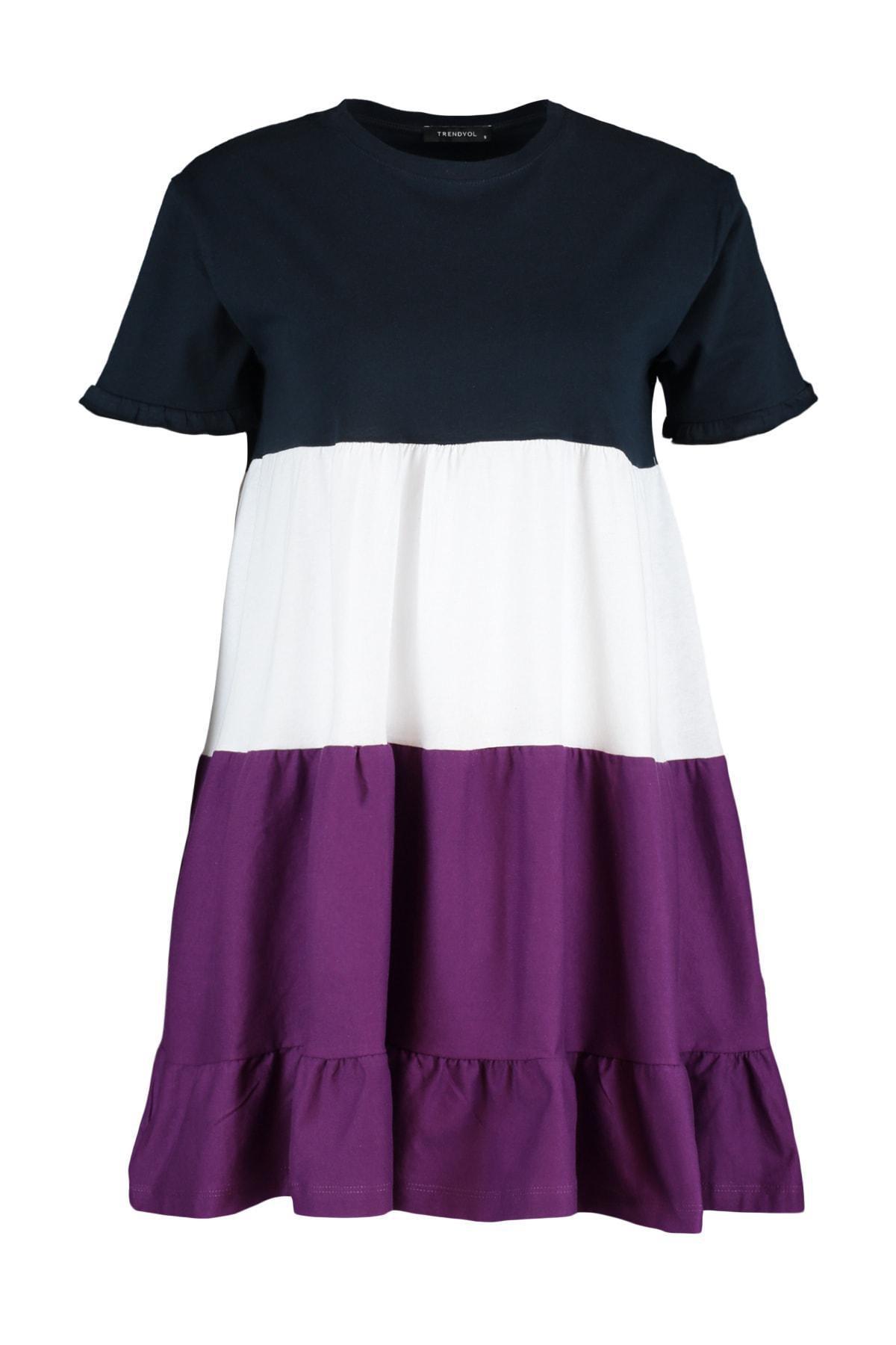 Navy Colourblock A-Line Dress, , large image number 5
