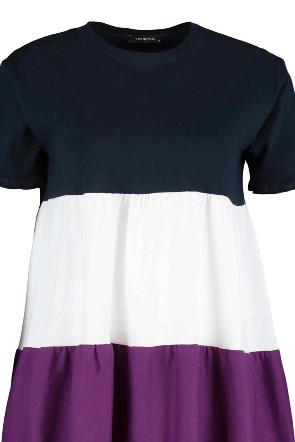 Navy Colourblock A-Line Dress, , large image number 6