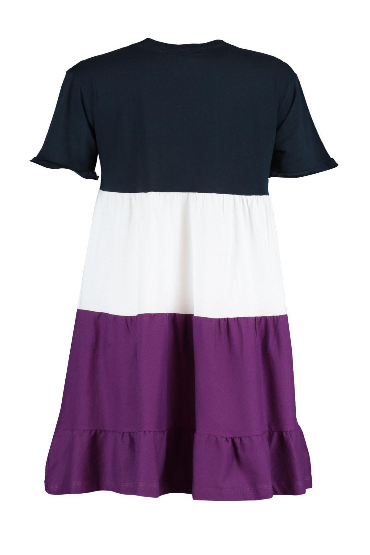 Navy Colourblock A-Line Dress, , large image number 7