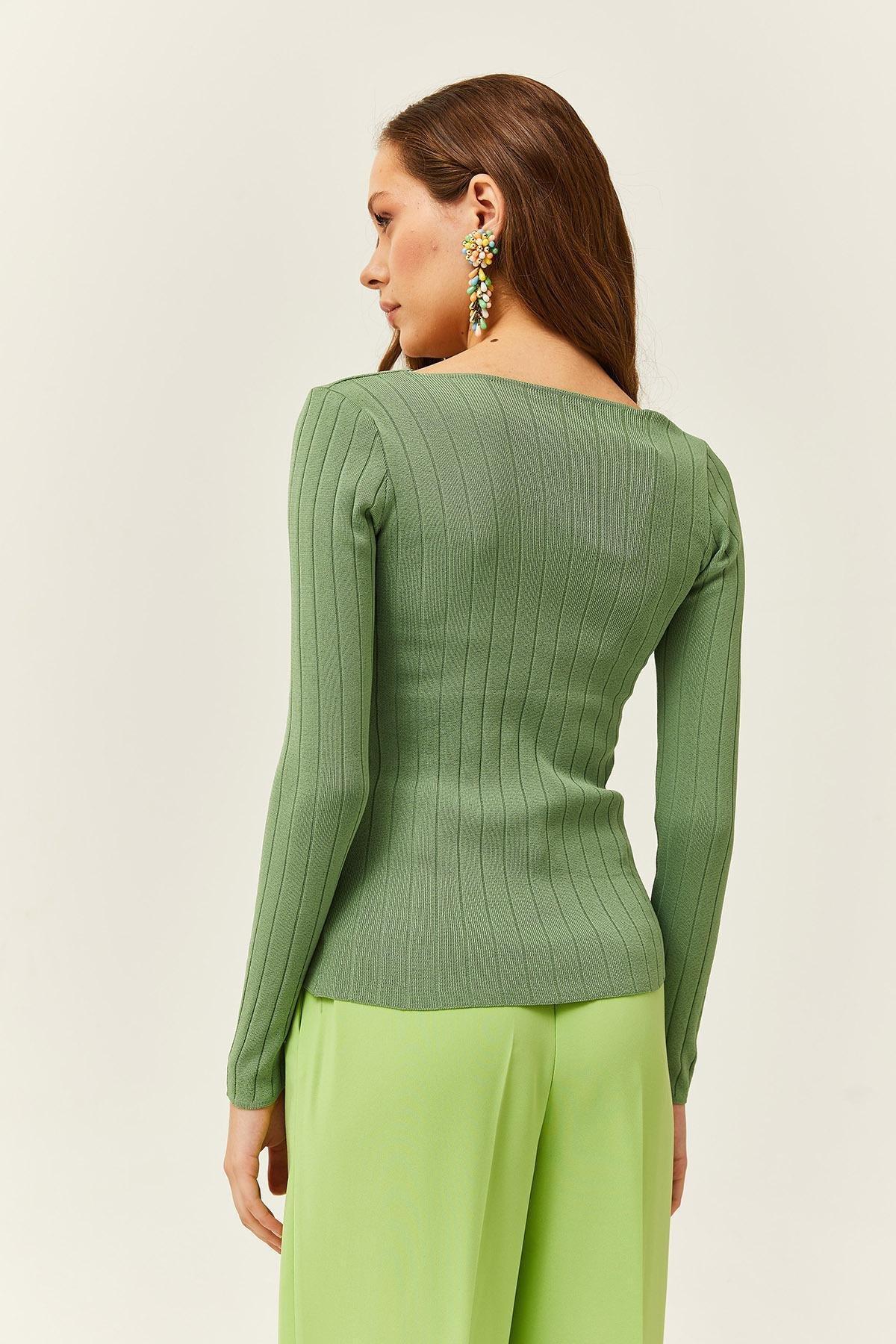 Green Square Neck Thick Ribbed Blouse, C101_2444, large image number 4
