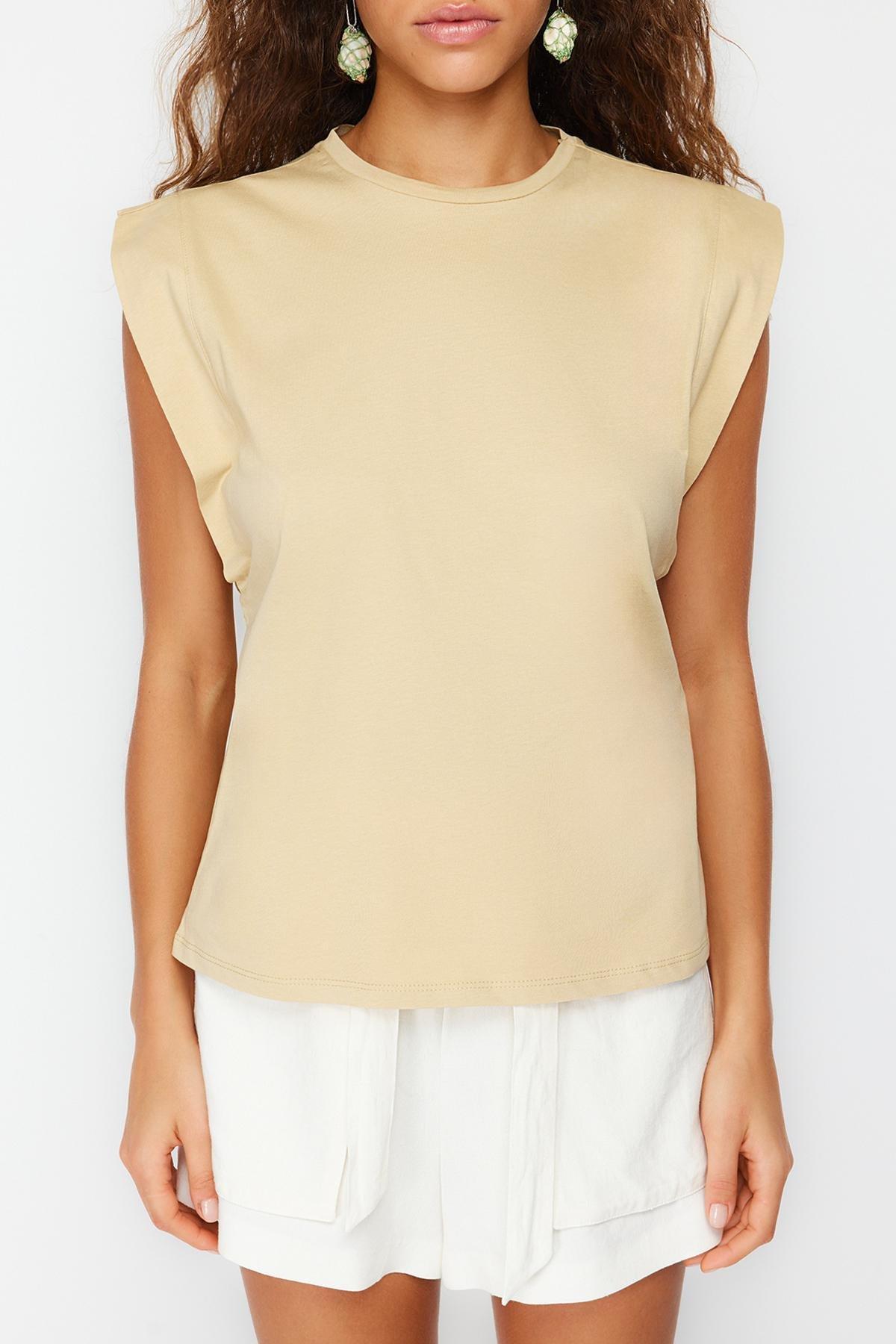 Yellow Sleeveless Knitted T-Shirt, , large image number 3