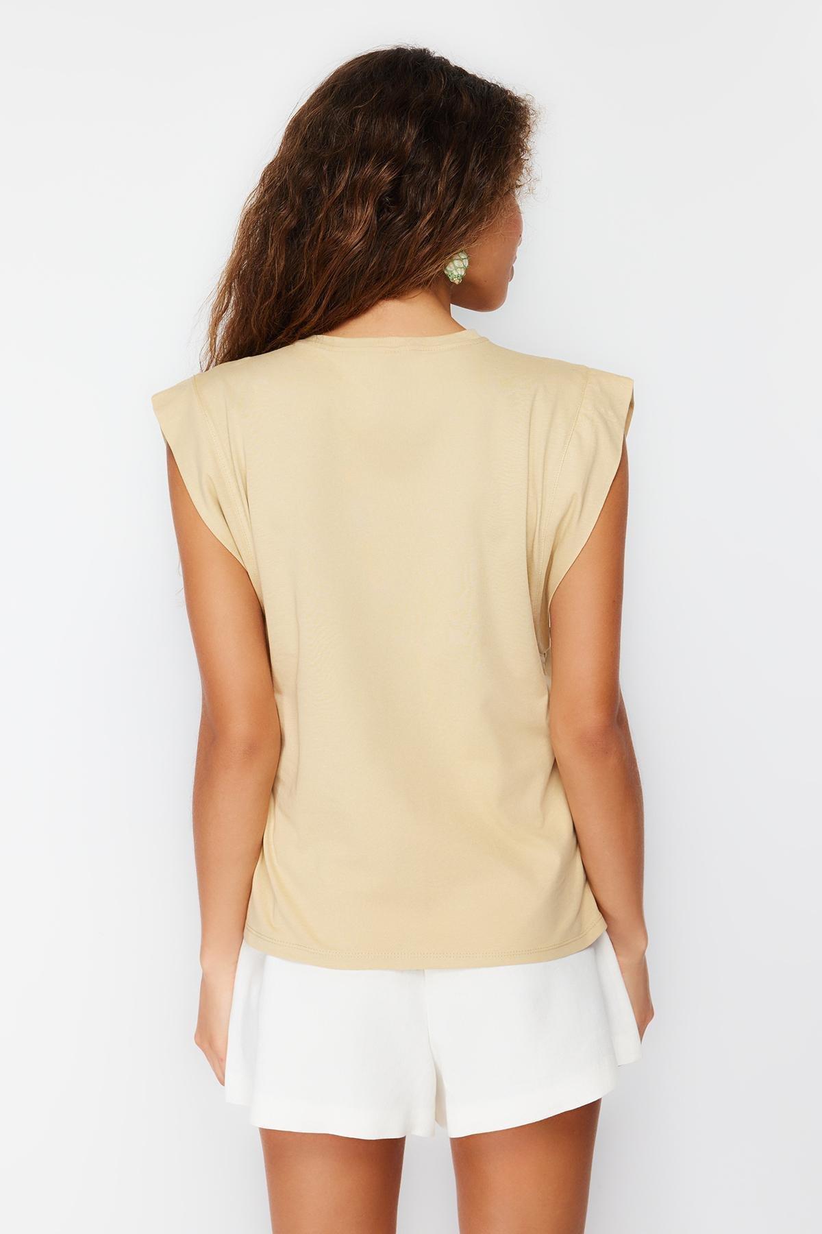Yellow Sleeveless Knitted T-Shirt, , large image number 4
