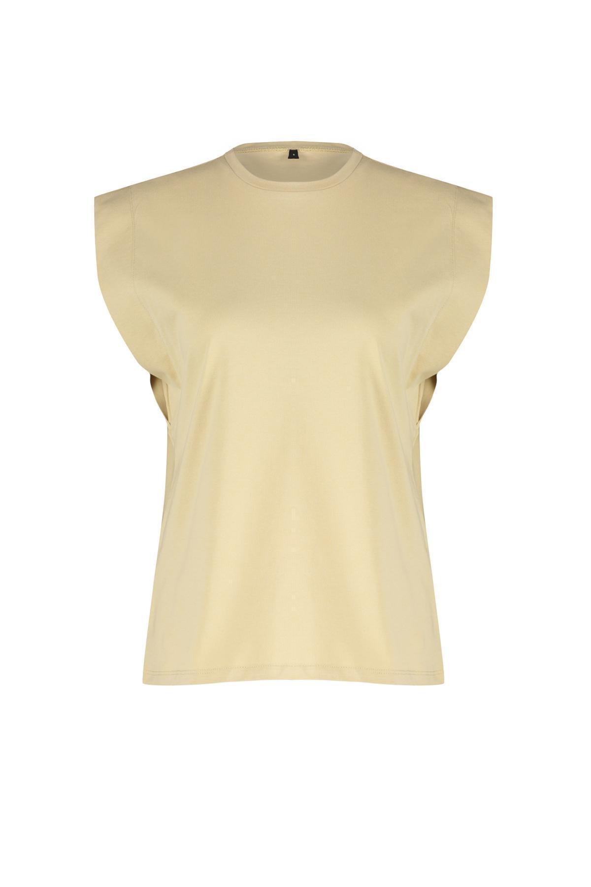 Yellow Sleeveless Knitted T-Shirt, , large image number 5