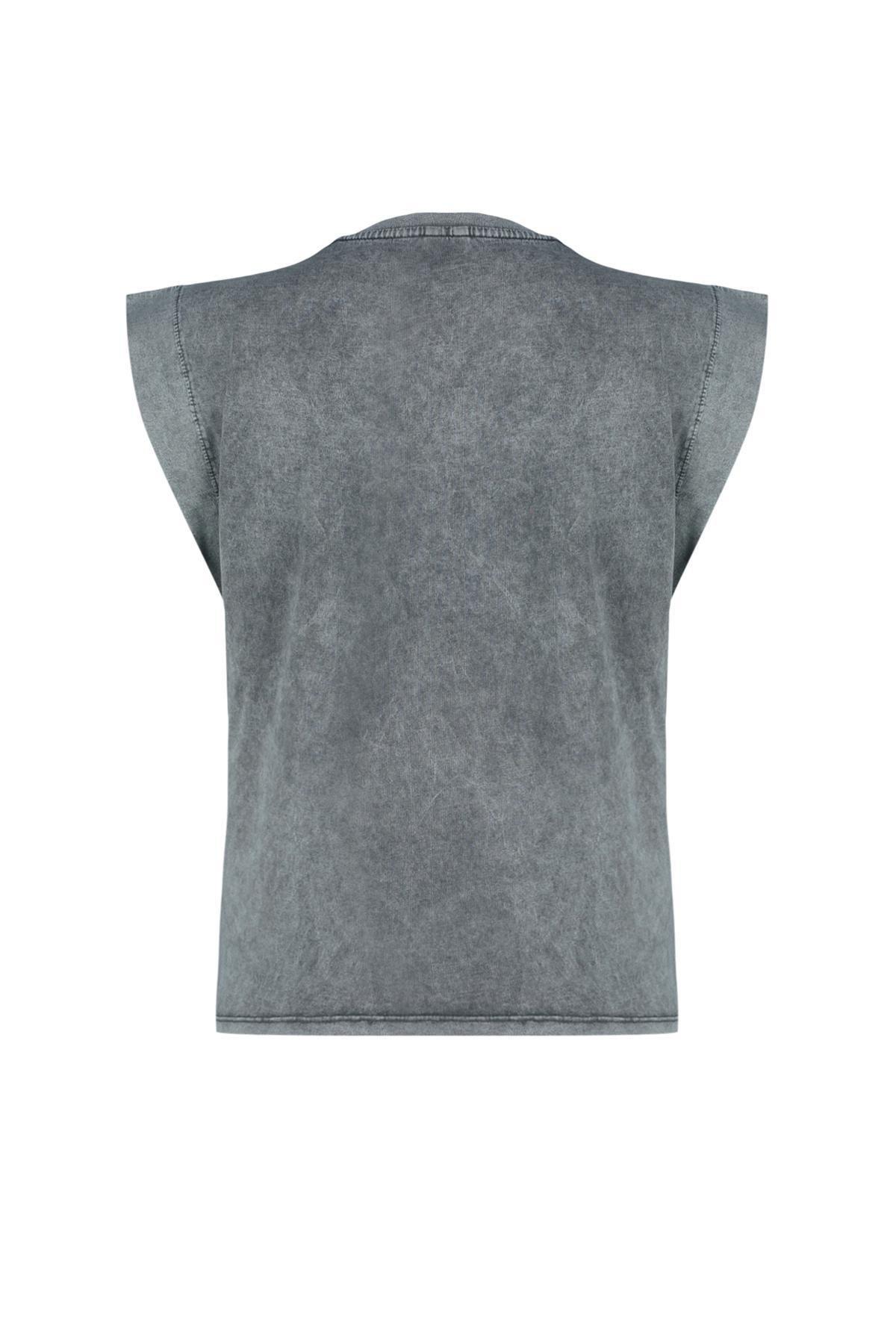 Grey Sleeveless Knitted T-Shirt, , large image number 5