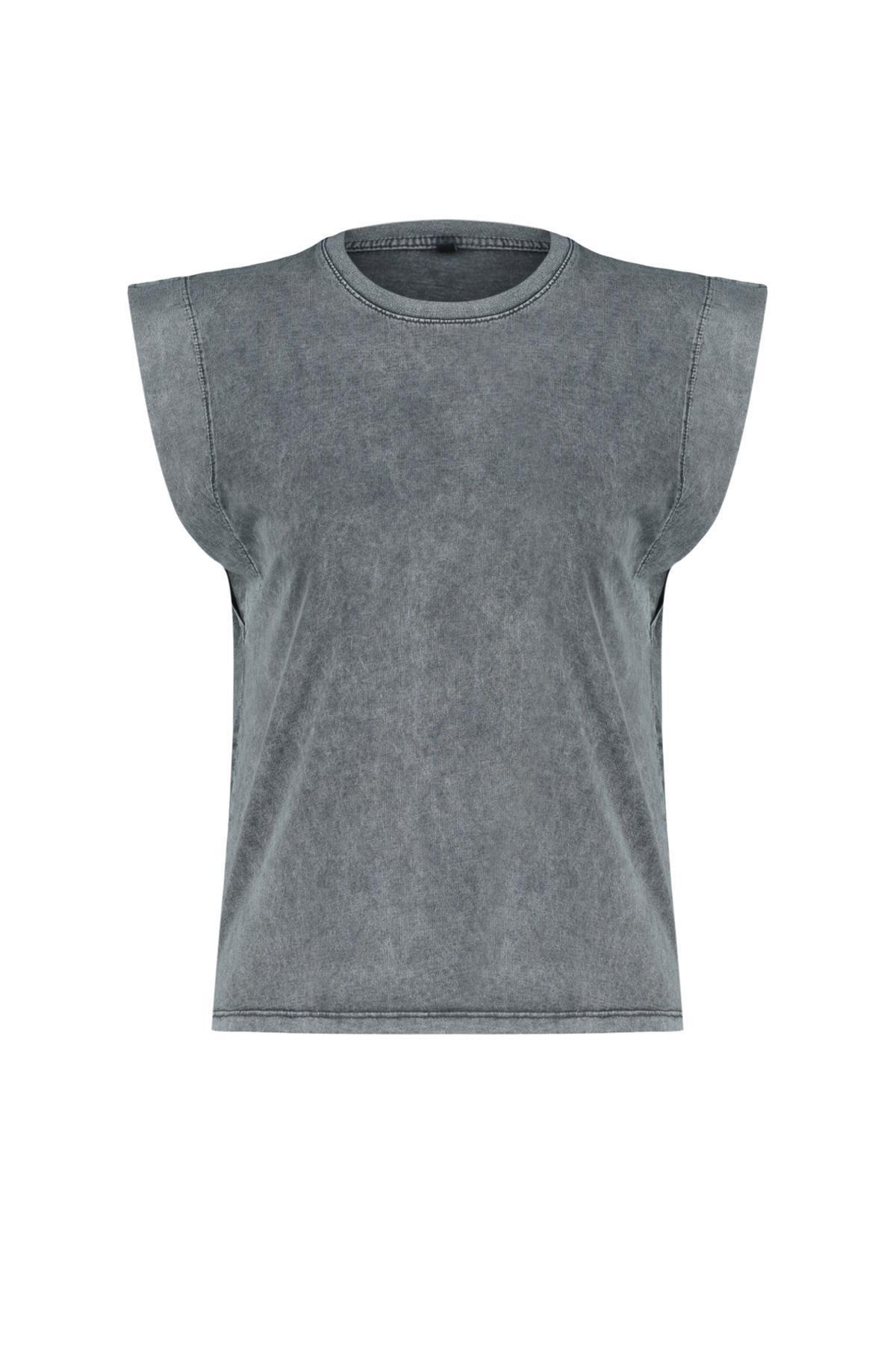 Grey Sleeveless Knitted T-Shirt, , large image number 6