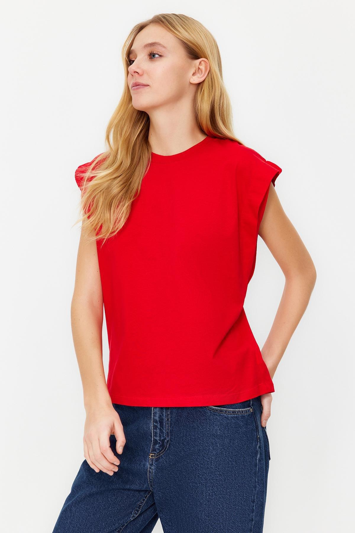 Red Crew Neck Knitted T-Shirt, , large image number 1