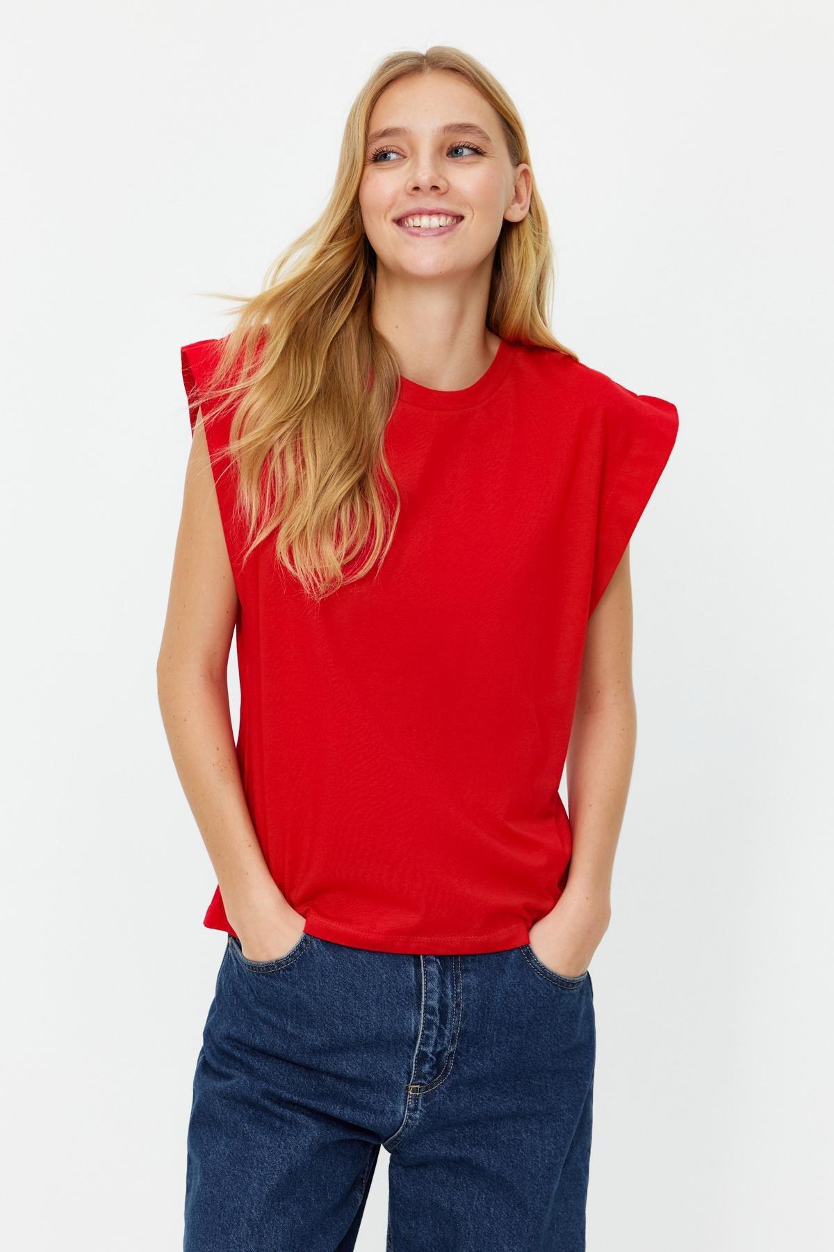 Red Crew Neck Knitted T-Shirt, , large image number 2