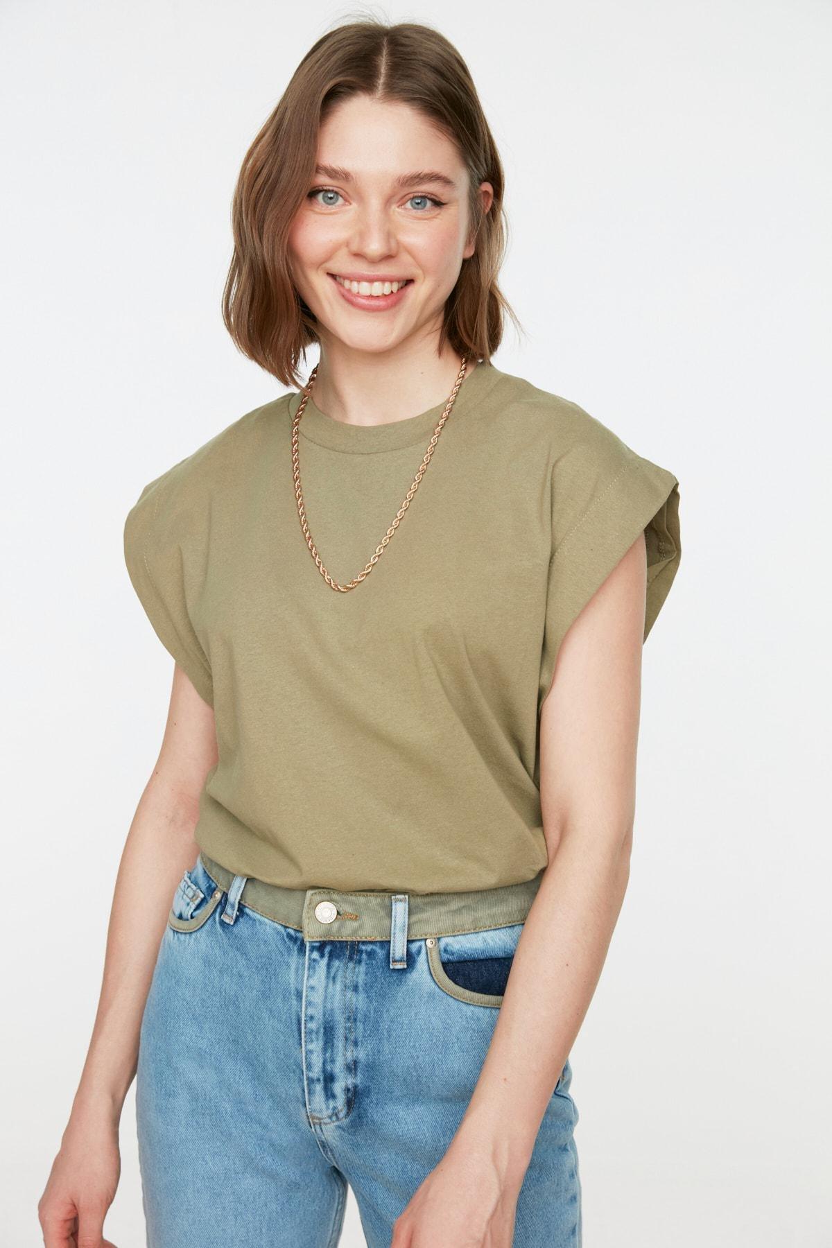 Khaki Crew Neck T-Shirt, , large image number 0