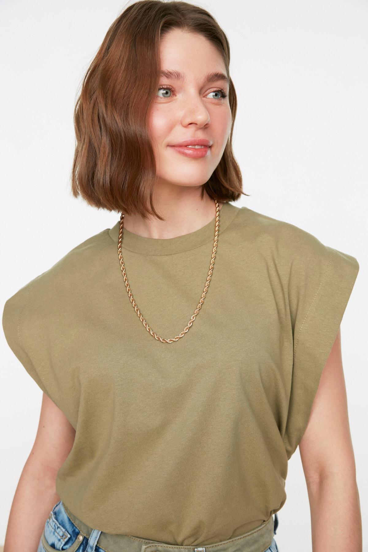 Khaki Crew Neck T-Shirt, , large image number 1
