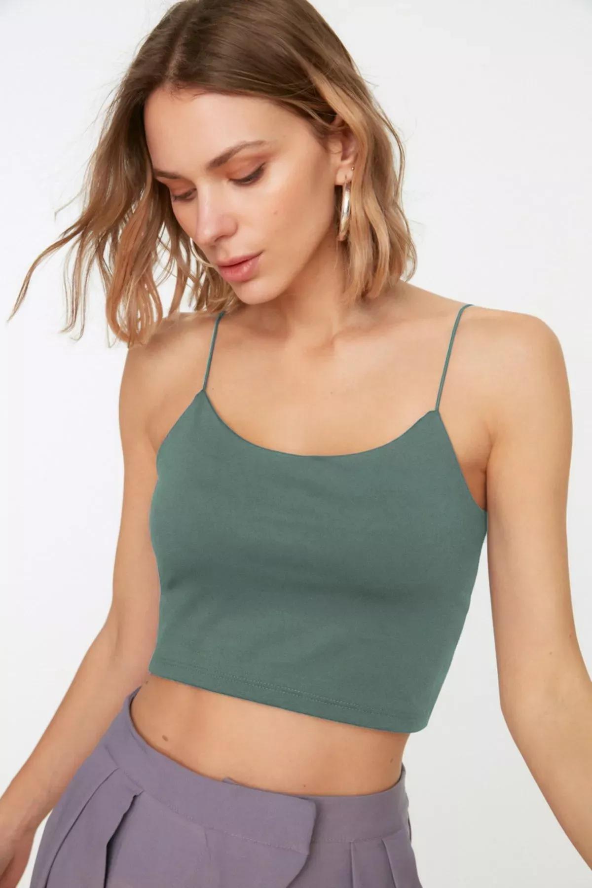 Green Spaghetti Strap Knit Tank, , large image number 0