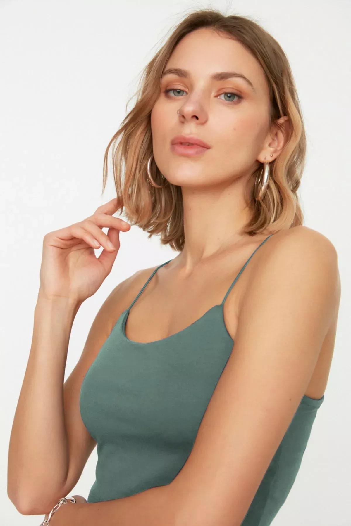 Green Spaghetti Strap Knit Tank, , large image number 1