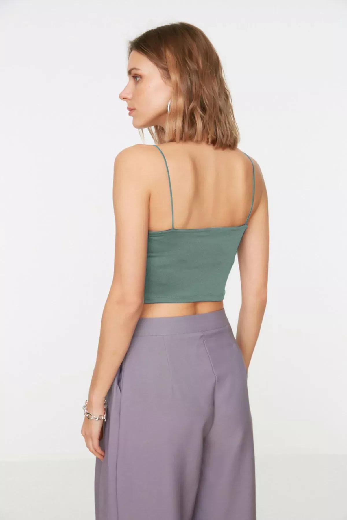 Green Spaghetti Strap Knit Tank, , large image number 4