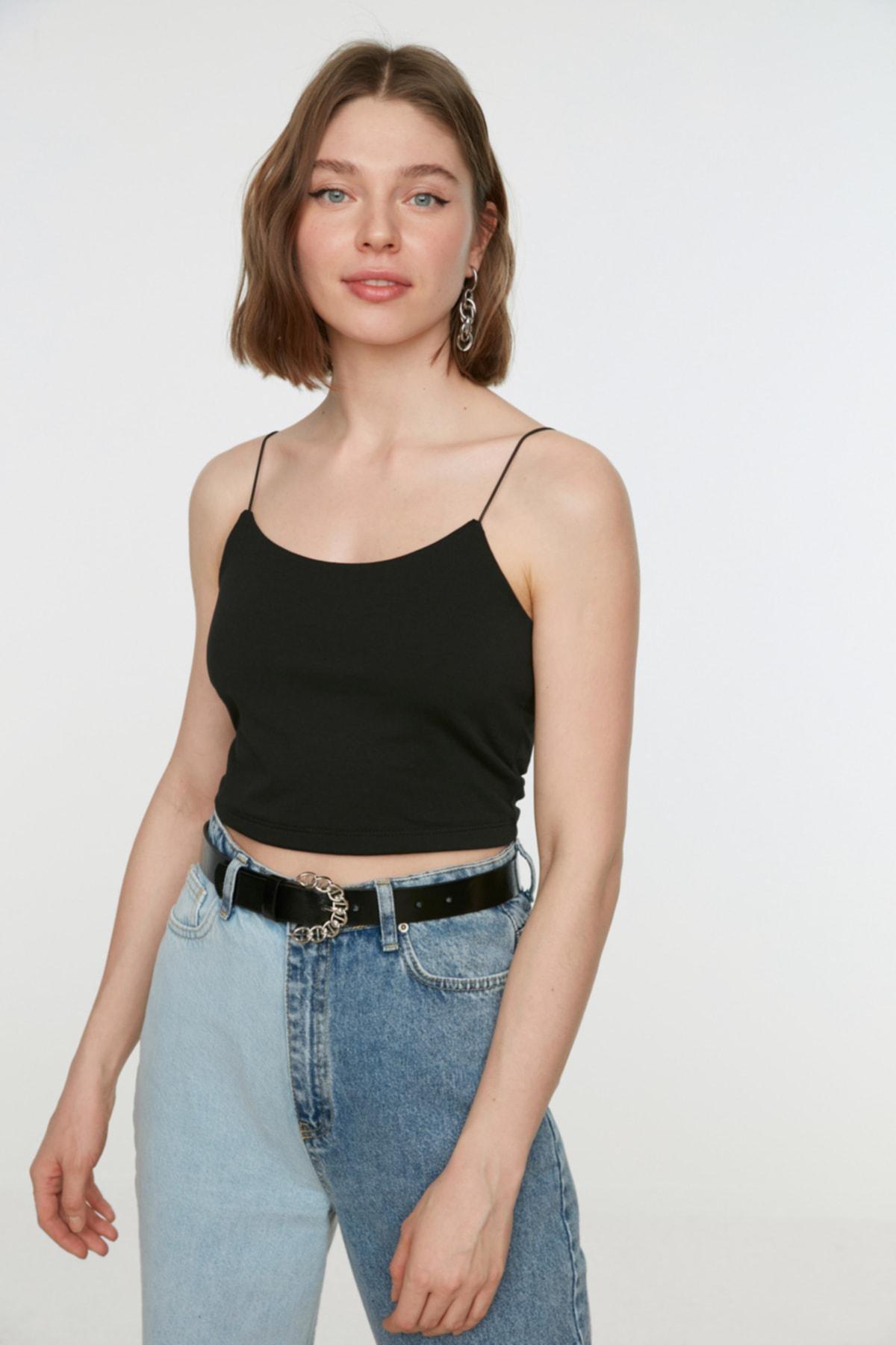 Black Slim Scoop Neck Camisole, , large image number 1