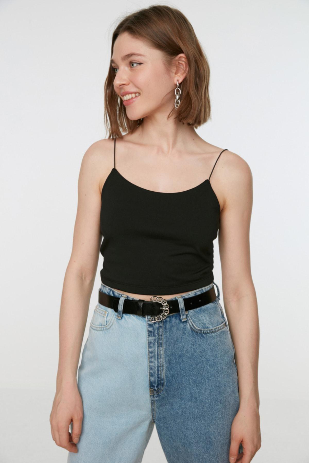 Black Slim Scoop Neck Camisole, , large image number 3