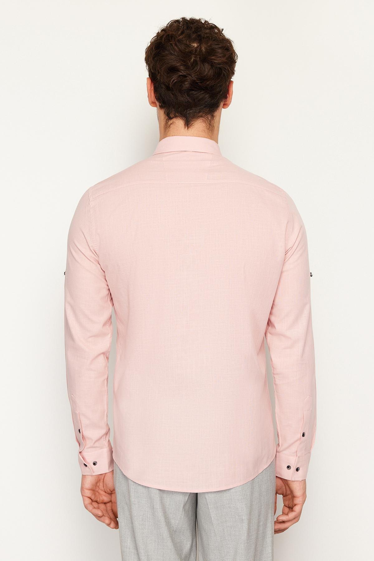 Pink Slim Buttoned Collared Epaulette Cotton Shirt, LIGHT PINK, large image number 3