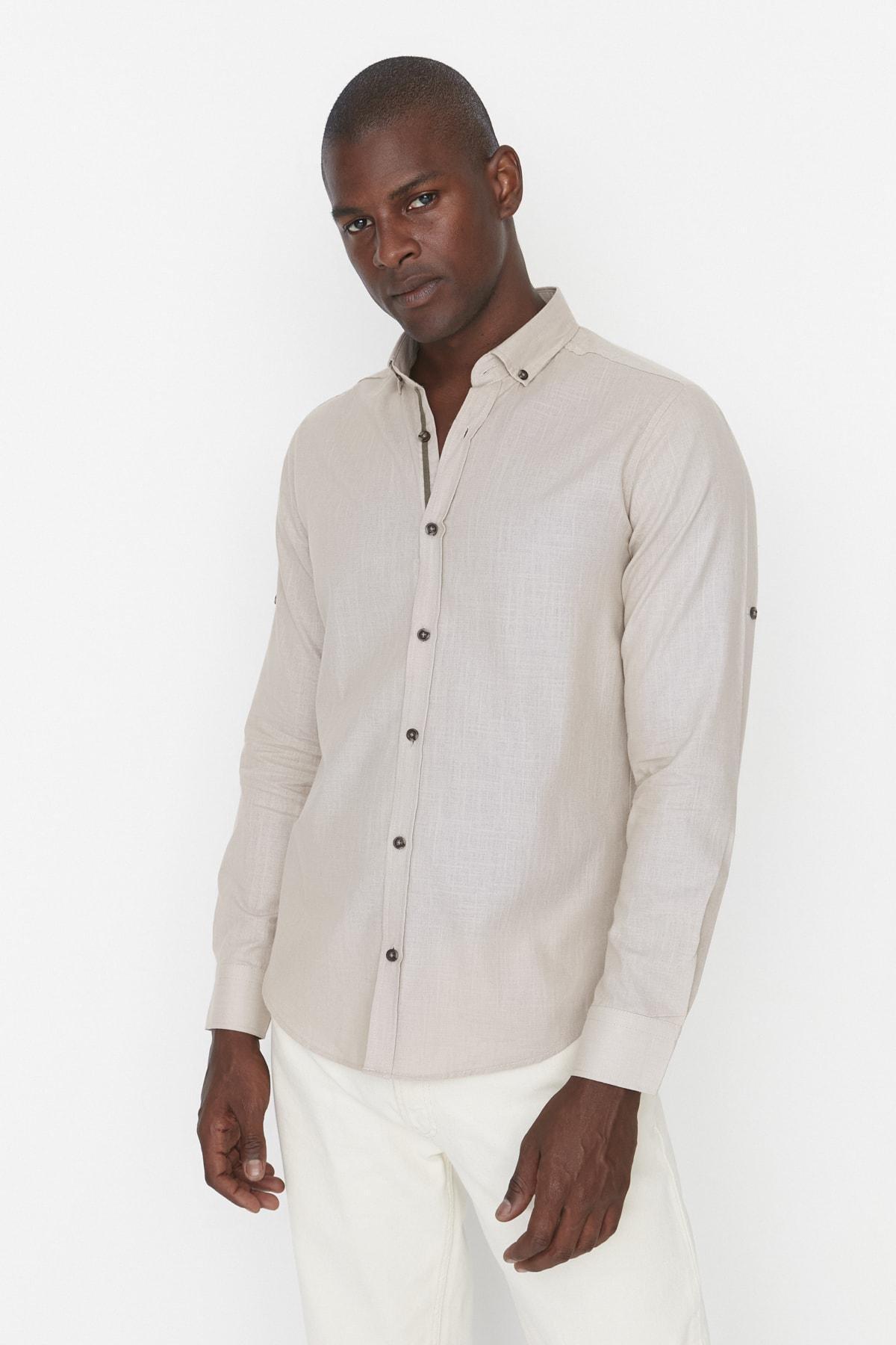 Grey Button Placket Slim Shirt, Gray, medium