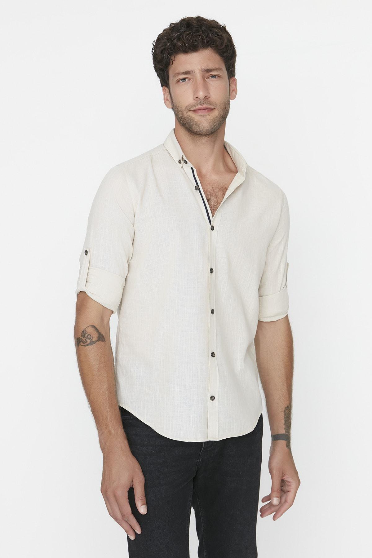 Grey Button Placket Slim Shirt, , large image number 1