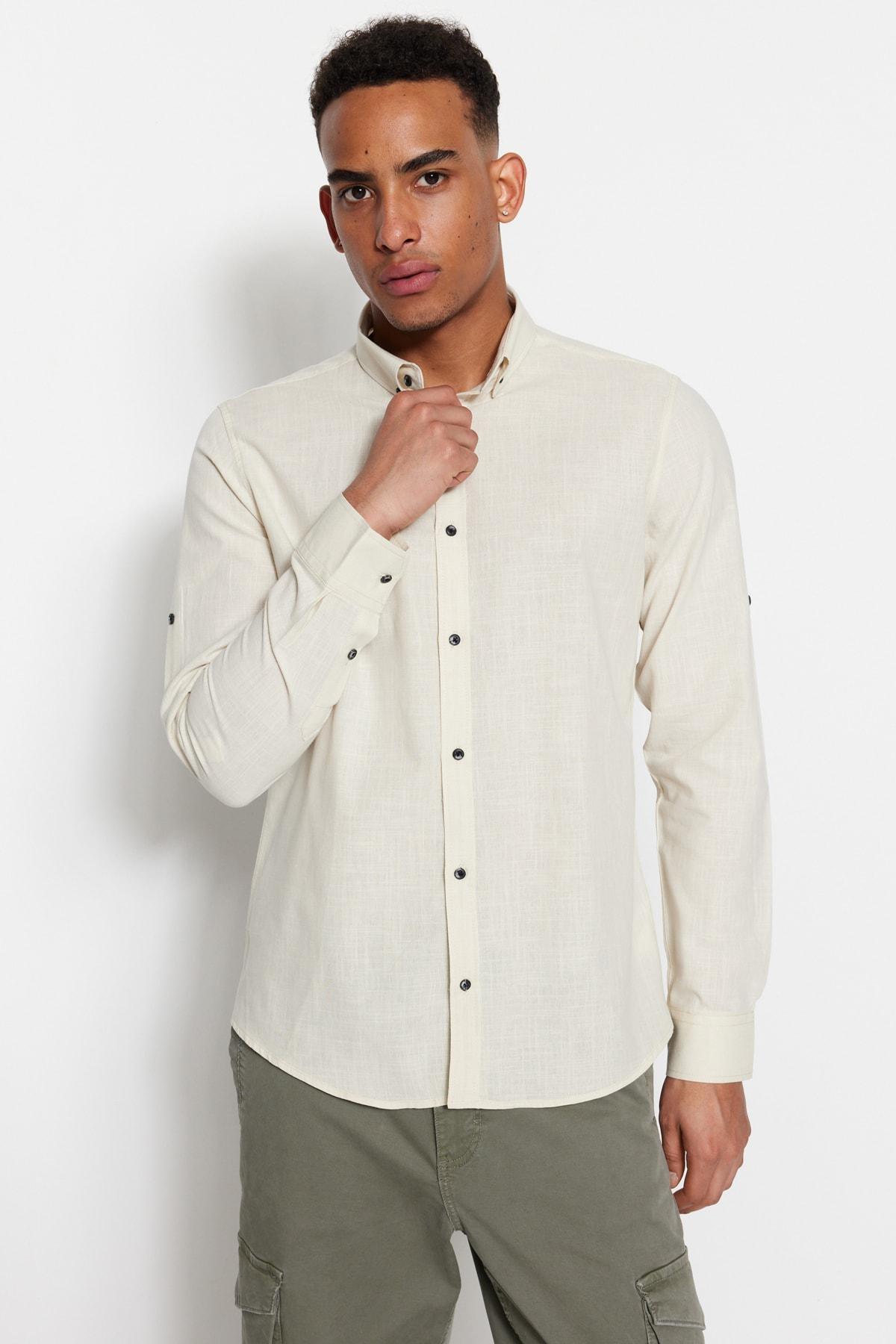 Grey Button Placket Slim Shirt, , large image number 2