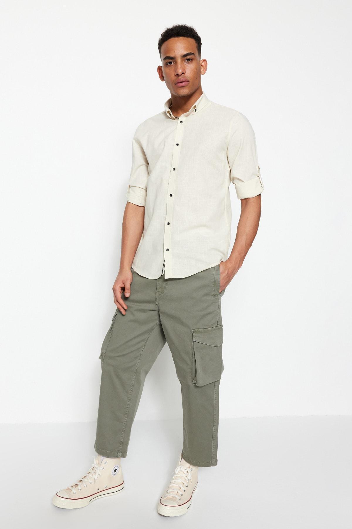 Grey Button Placket Slim Shirt, , large image number 4