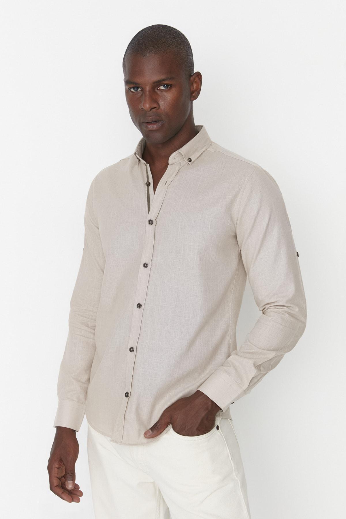 Grey Button Placket Slim Shirt, , large image number 5