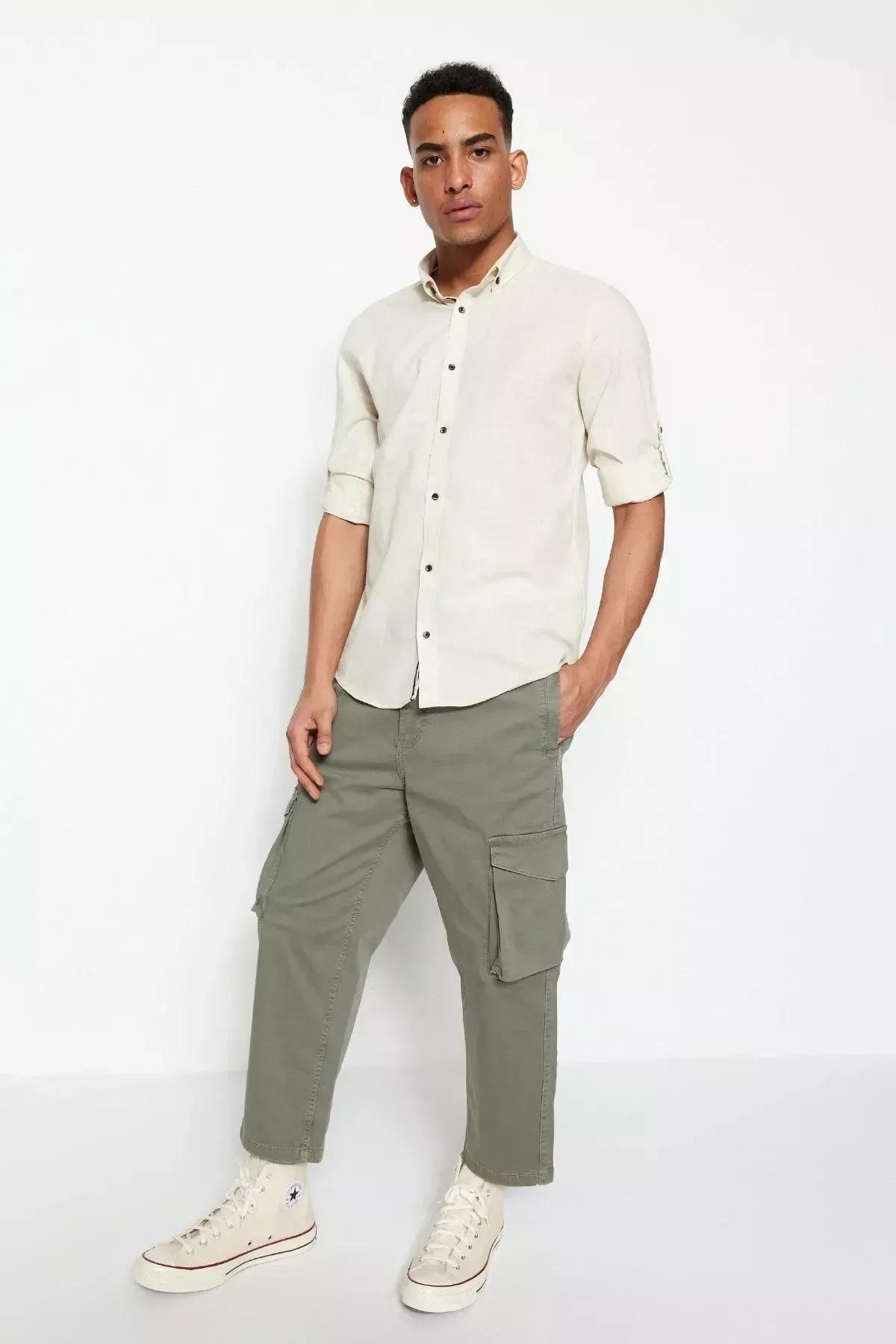 Grey Button Placket Slim Shirt, Gray, large image number 5