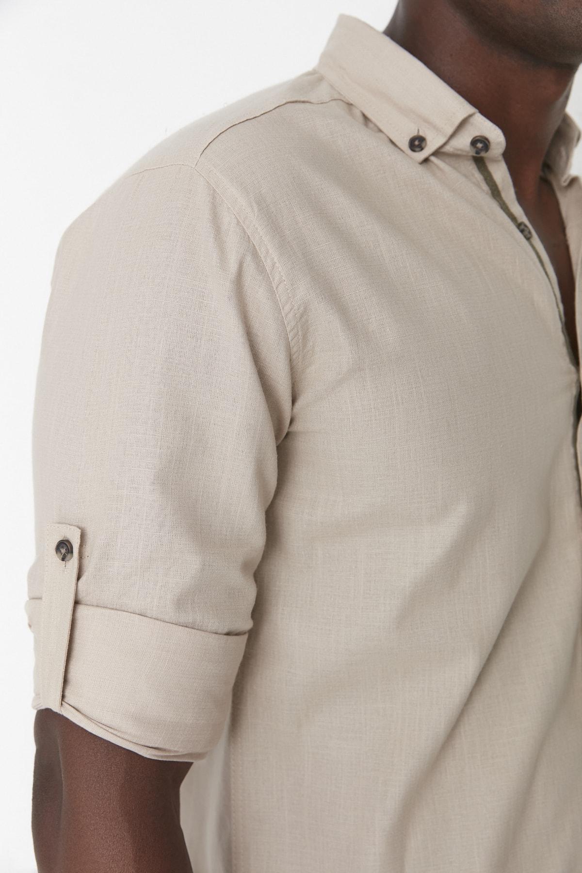 Grey Button Placket Slim Shirt, , large image number 7