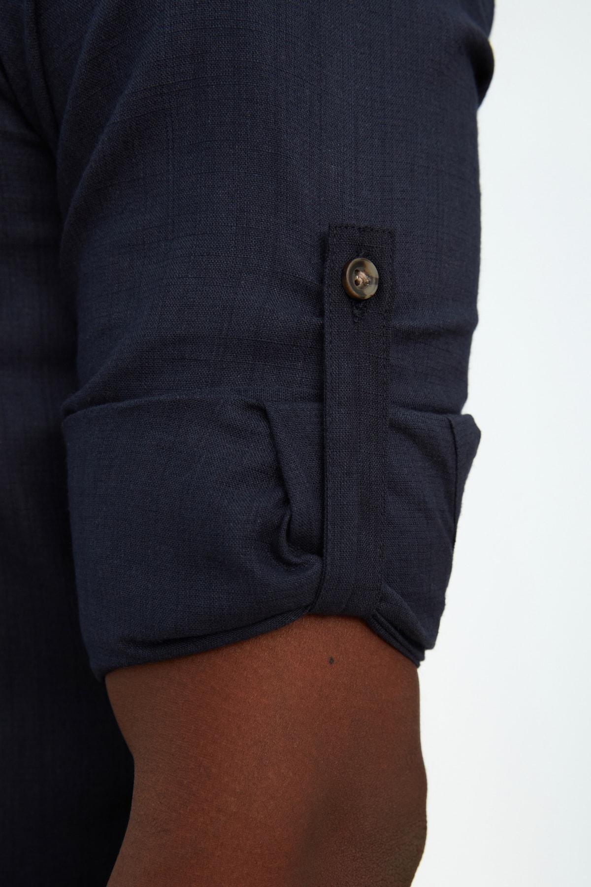 Navy Button Placket Slim Shirt, , large image number 11