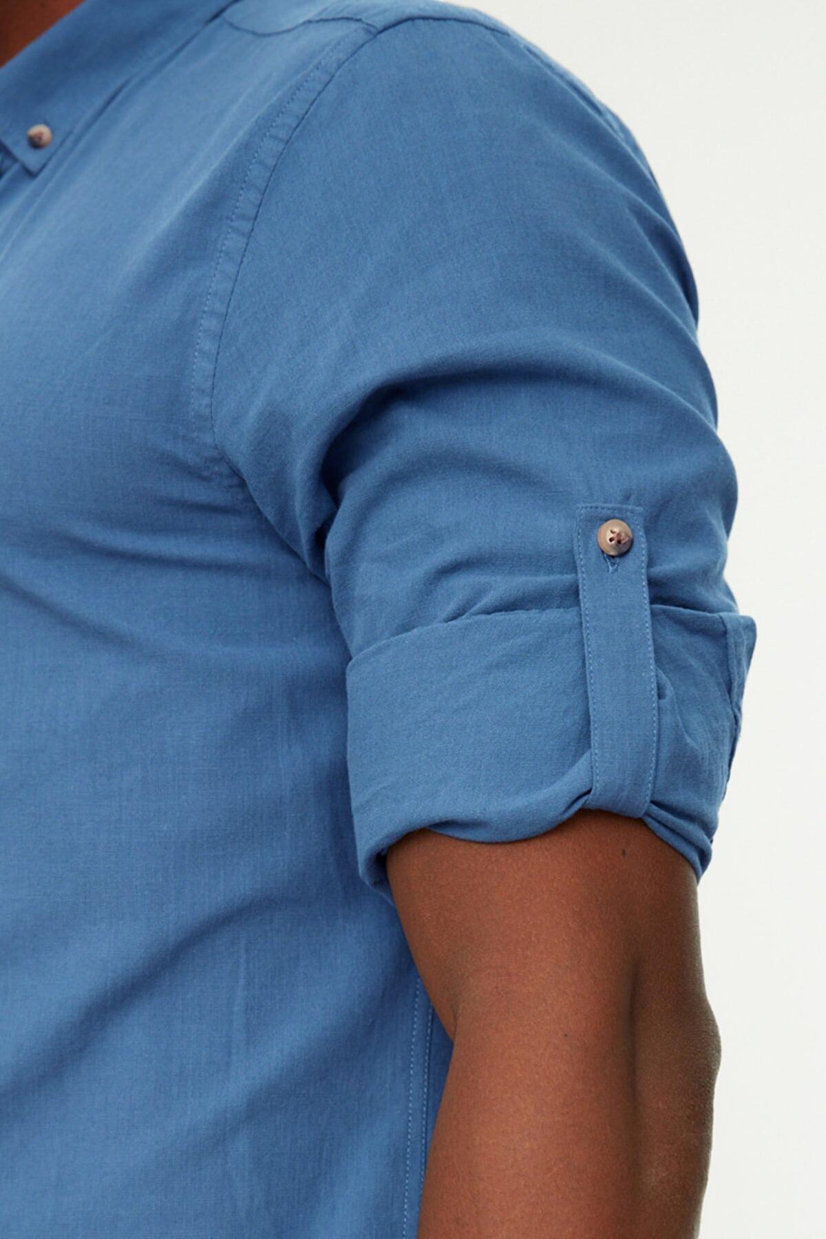 Navy Button Placket Slim Shirt, , large image number 12