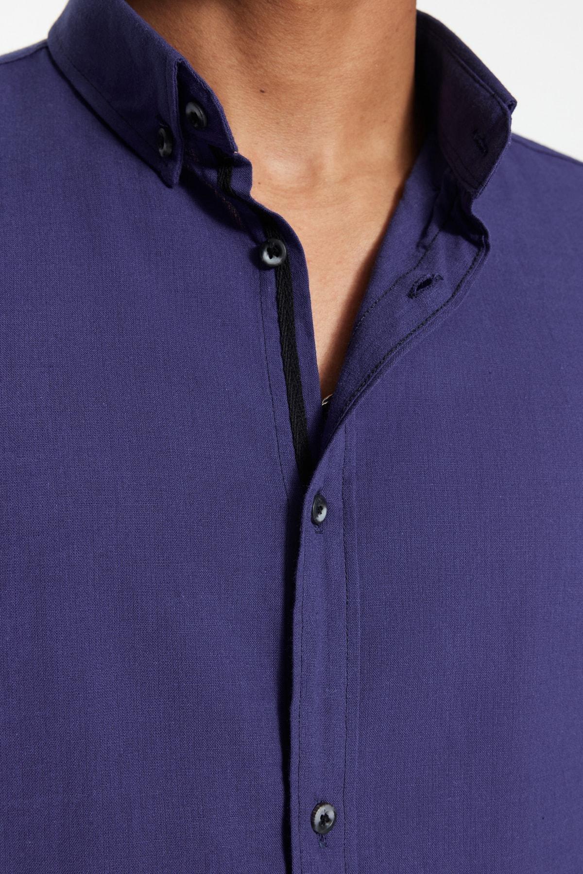 Navy Button Placket Slim Shirt, , large image number 14