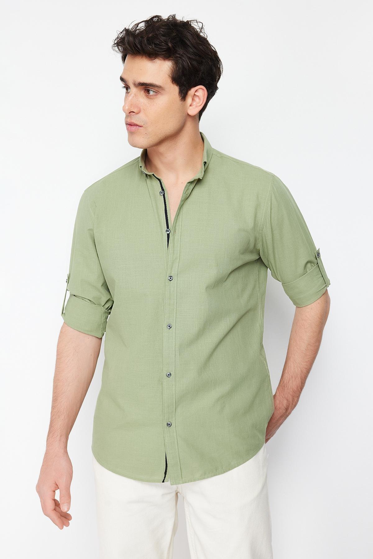 Green Button Placket Slim Shirt, , large image number 1
