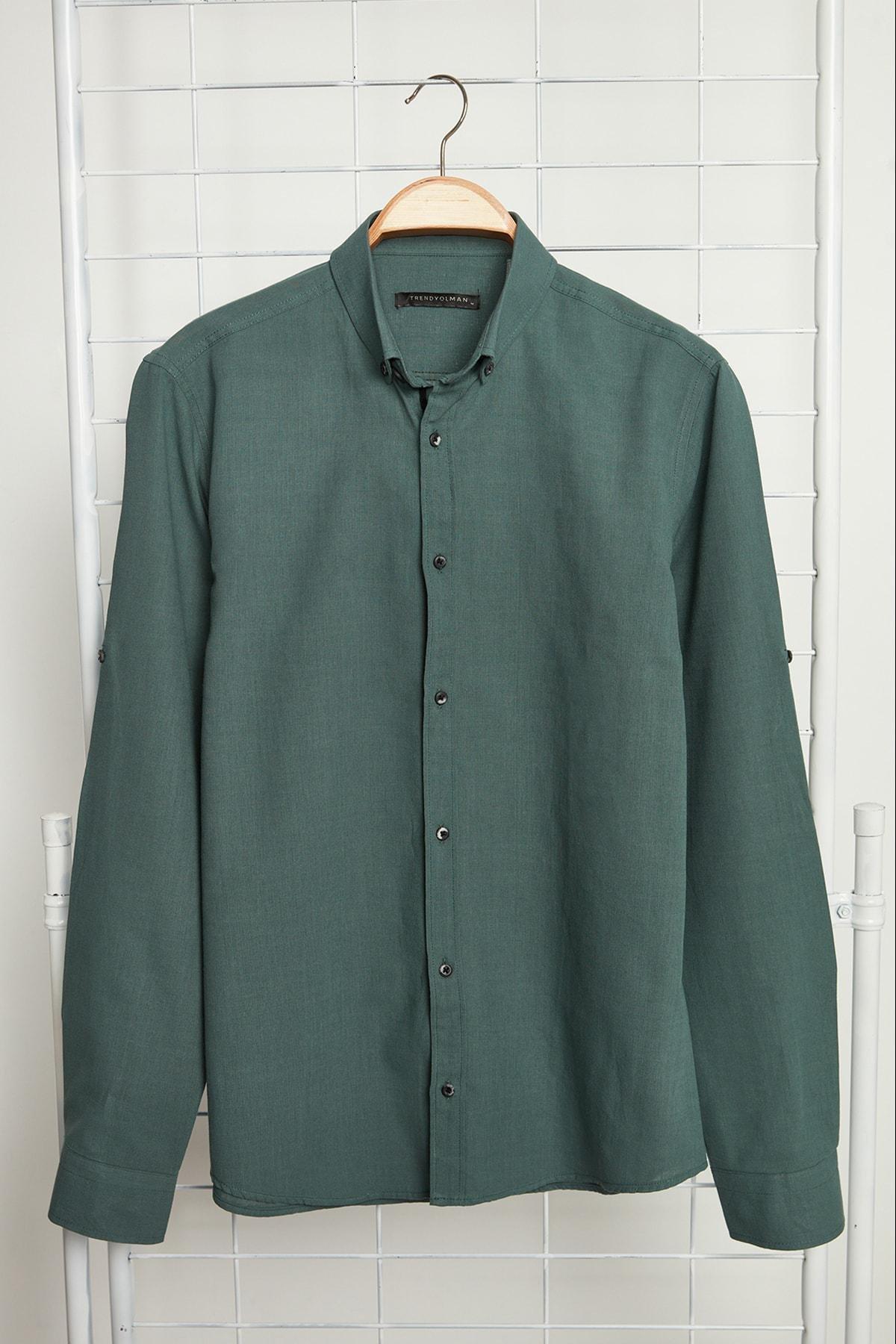 Green Button Placket Slim Shirt, , large image number 2
