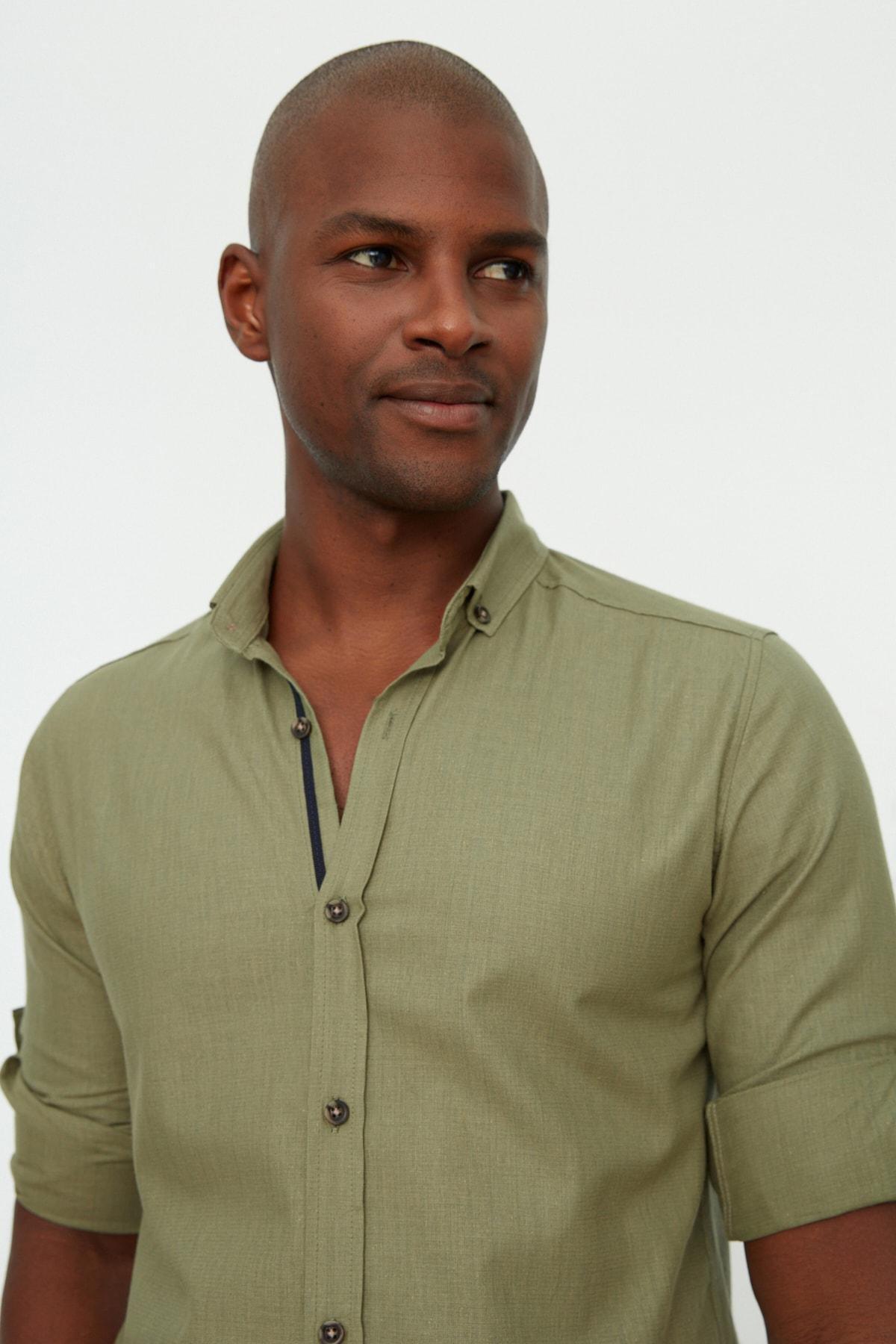 Green Button Placket Slim Shirt, , large image number 3