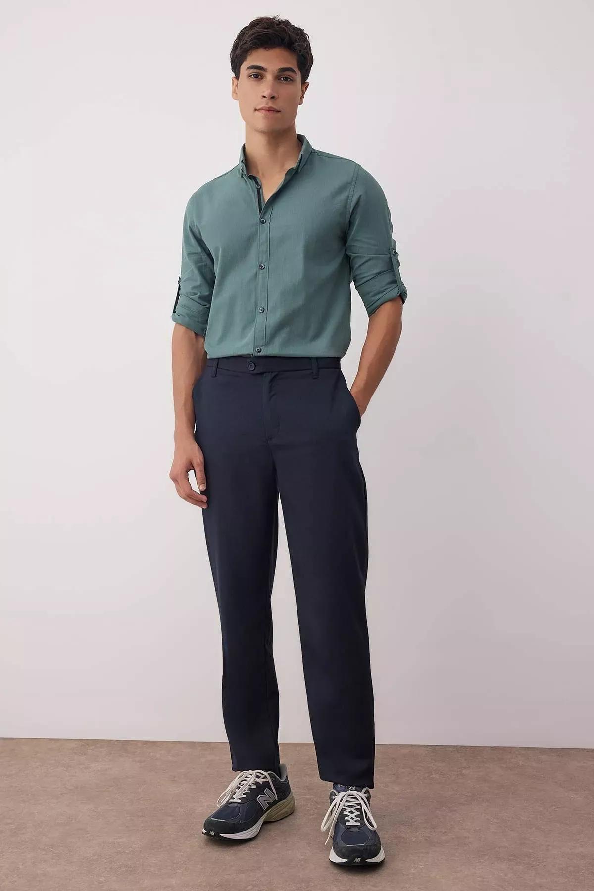 Green Button Placket Slim Shirt, , large image number 5