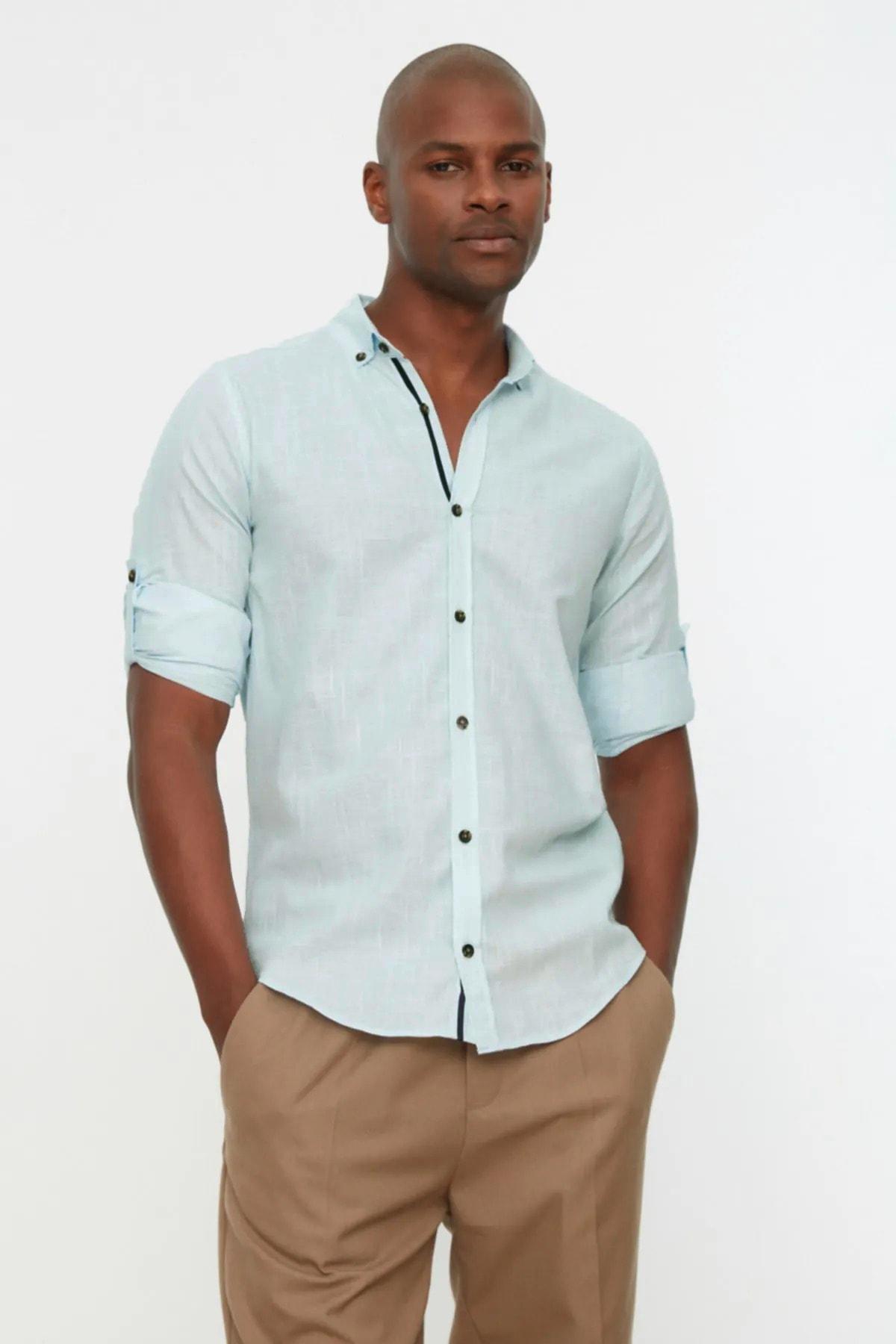 Green Button Placket Slim Shirt, , large image number 9