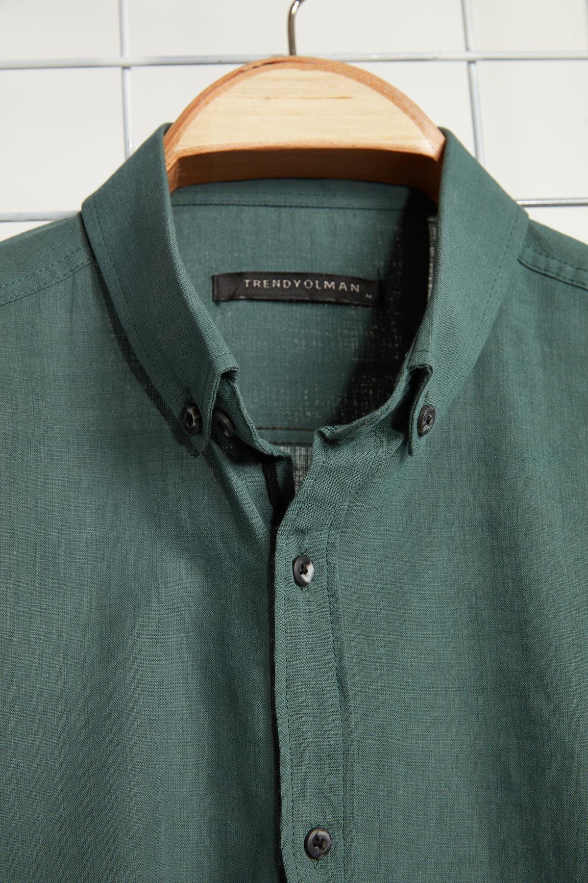 Green Button Placket Slim Shirt, , large image number 10