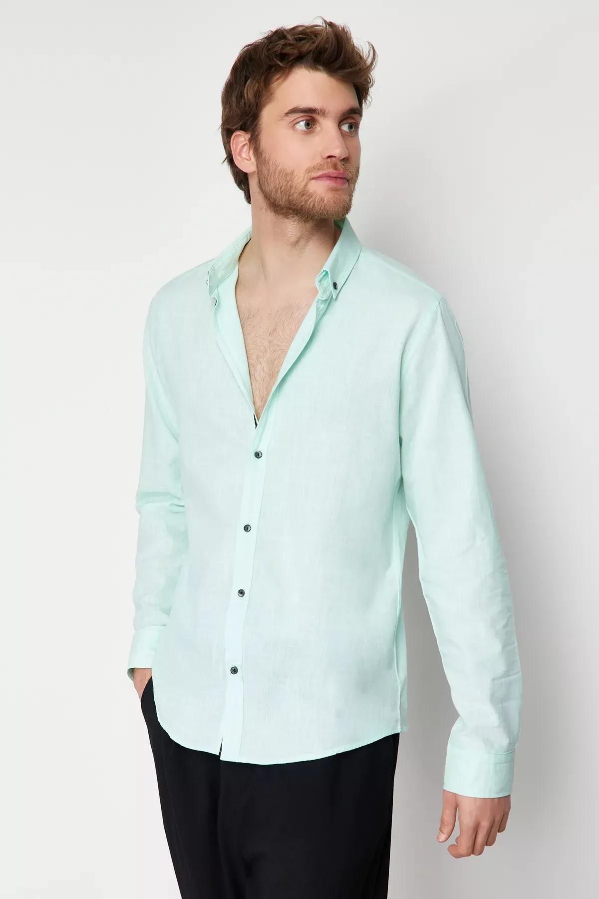 Green Button Placket Slim Shirt, , large image number 11