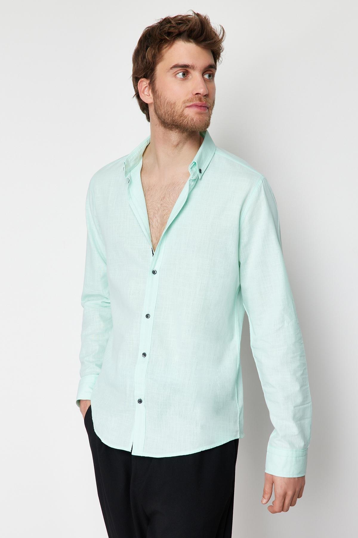 Green Button Placket Slim Shirt, , large image number 12