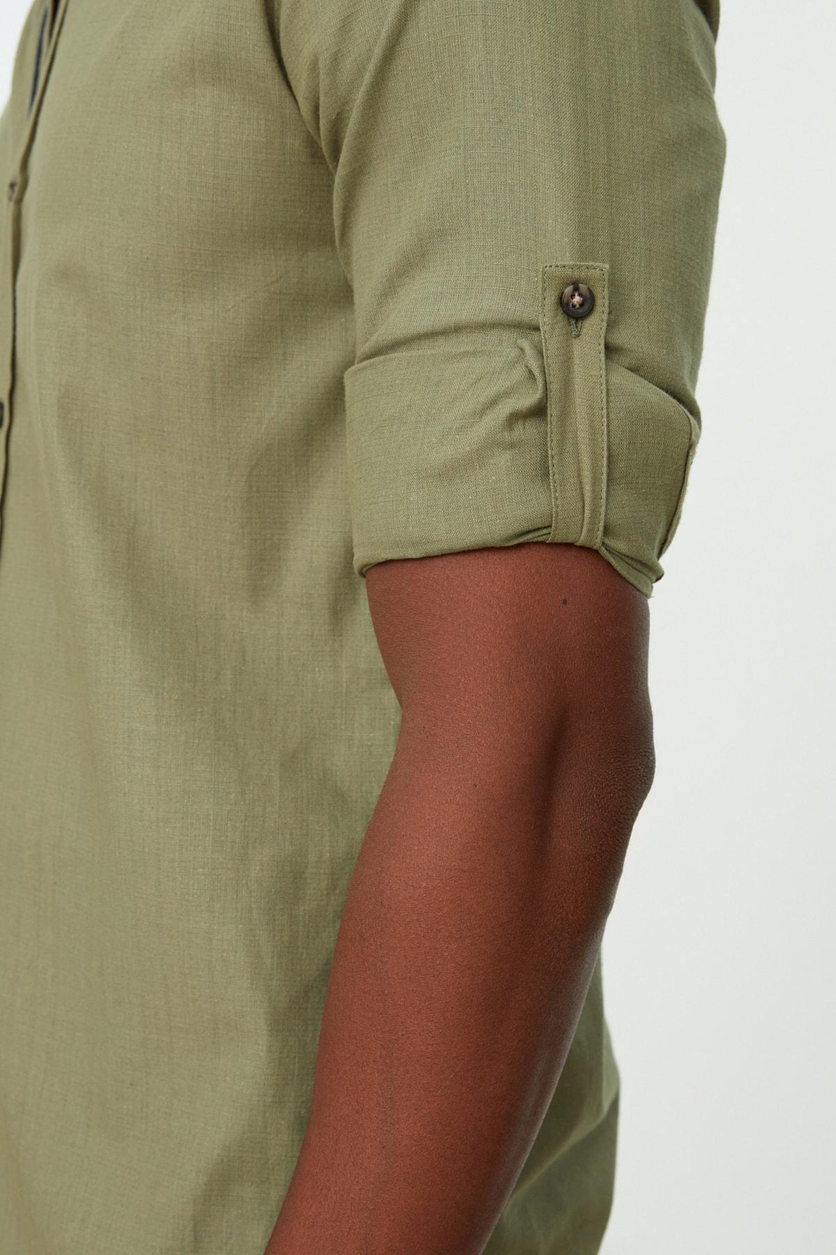 Green Button Placket Slim Shirt, , large image number 14