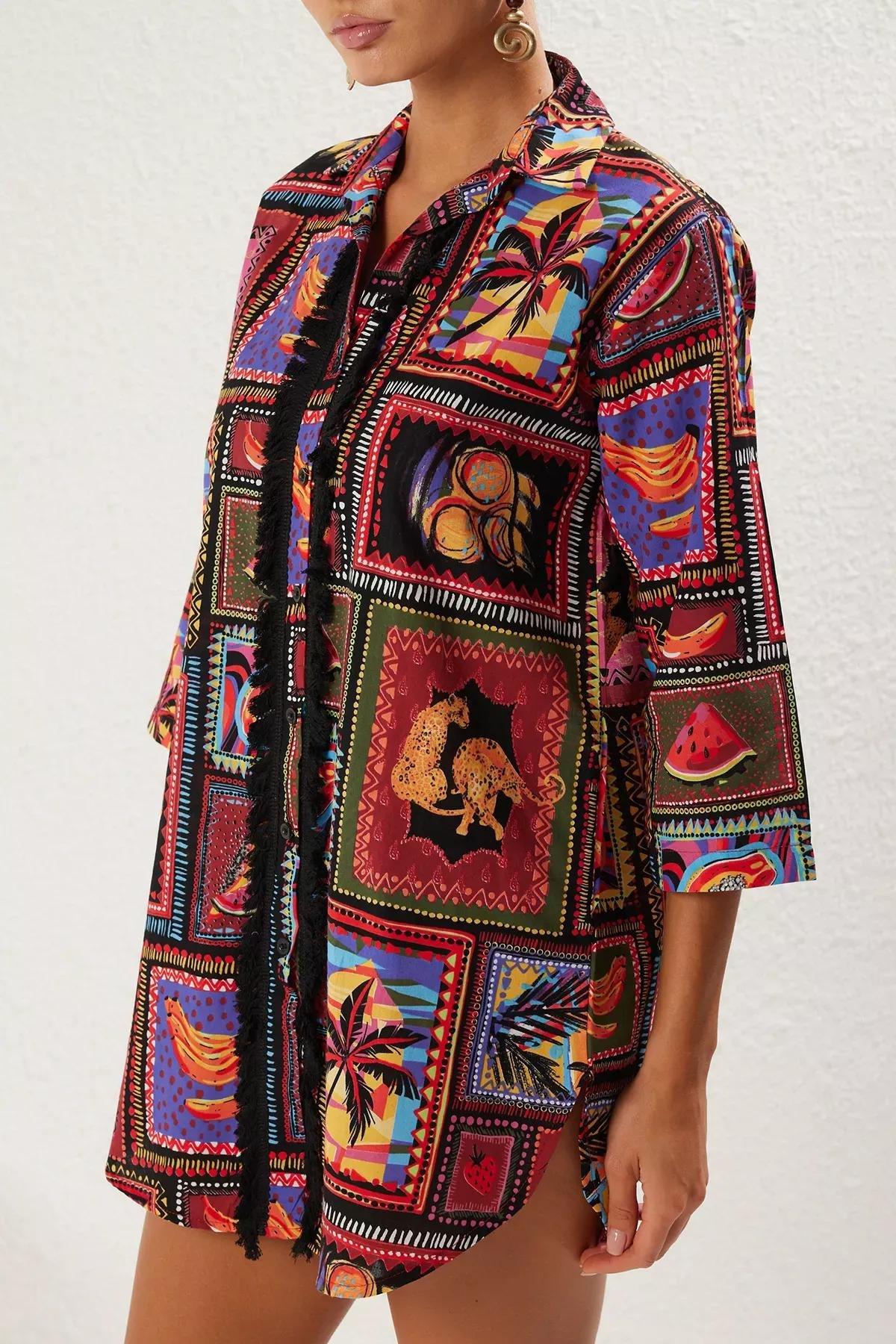 Multicolor Patterned Tassel Shirt, , large image number 2